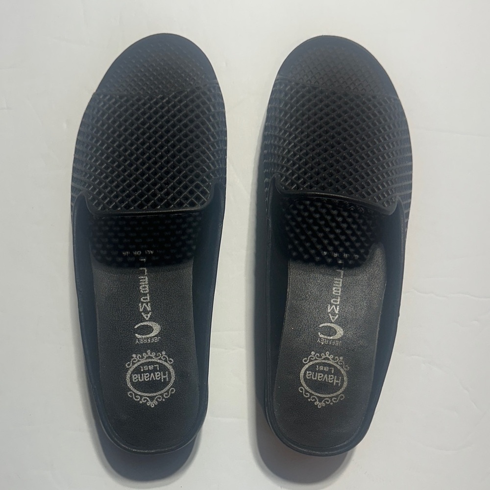 Jeffrey Campbell Havana Last Black rubber fishnet wedge Sandals slip ons size 7